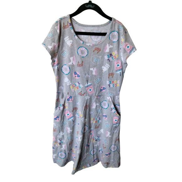Wonder Nation Size Large 10/12 Girls Dress Gray Unicorns & Girl Power Print - Picture 4 of 9